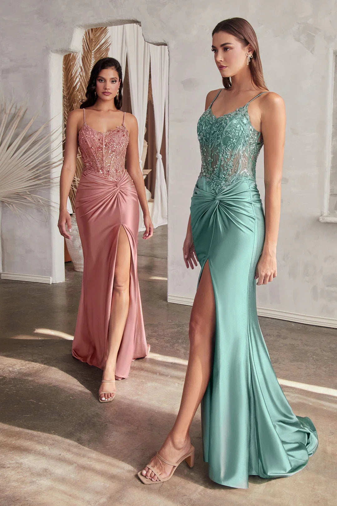 Thin suspender tight corset high slit dress