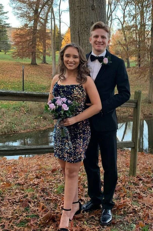 Tight Black Sequins Short Homecoming Dress