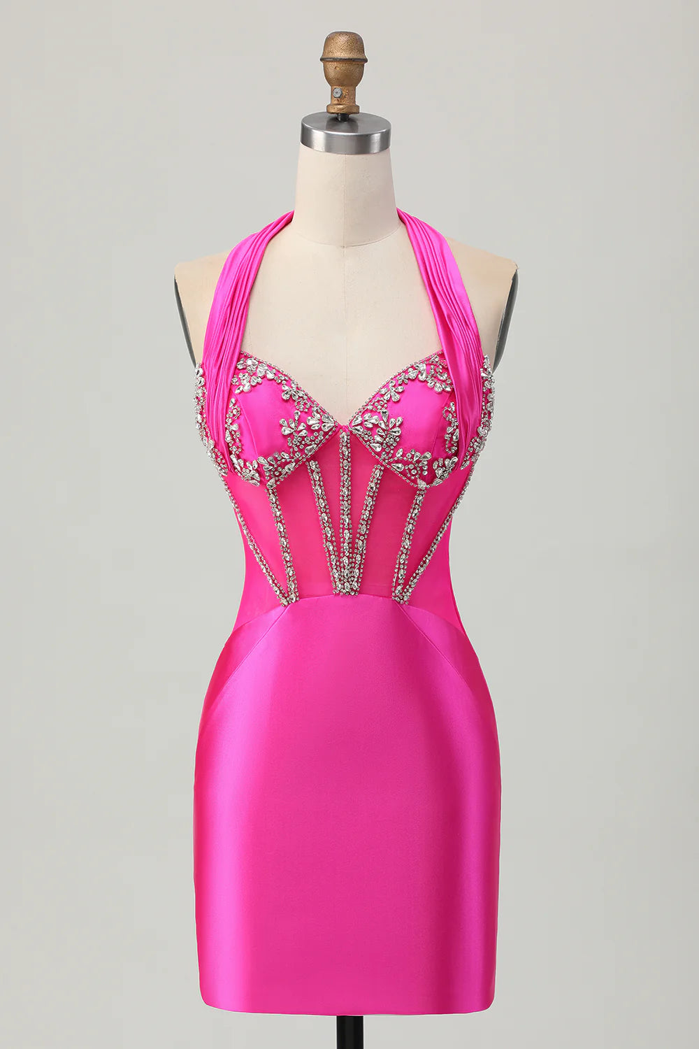 Tight suspender backless beaded satin short back back school dress