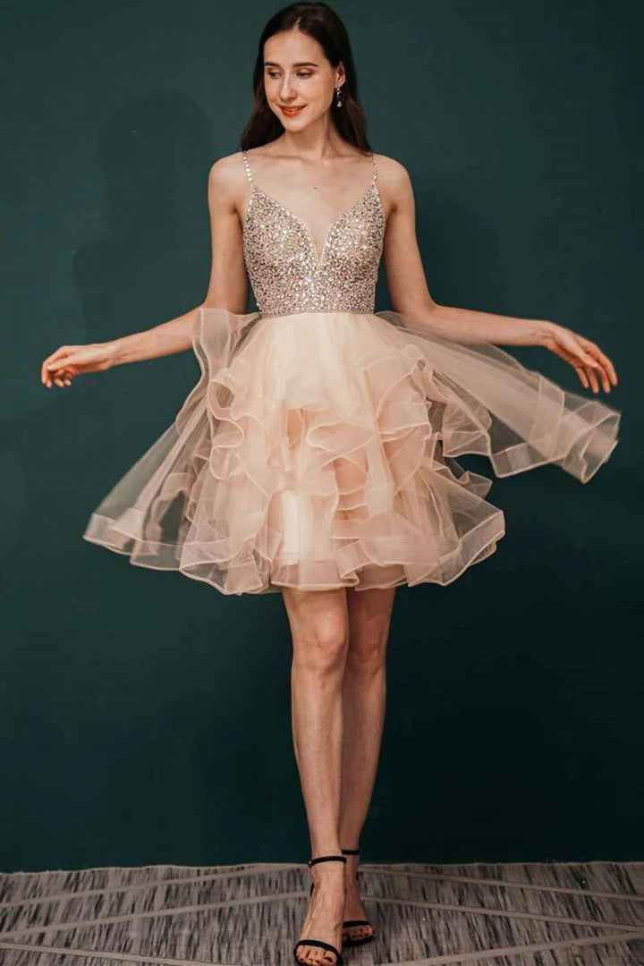 Tulle and Sequin Block Short Party Dress Pink and Green