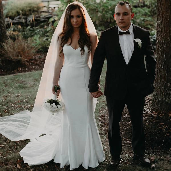 Unique mermaid sweetheart floor mopping wedding dress, long bridal gown