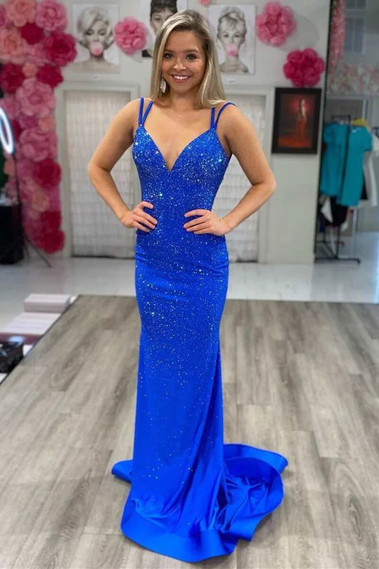V-neck backless mermaid long ball dress