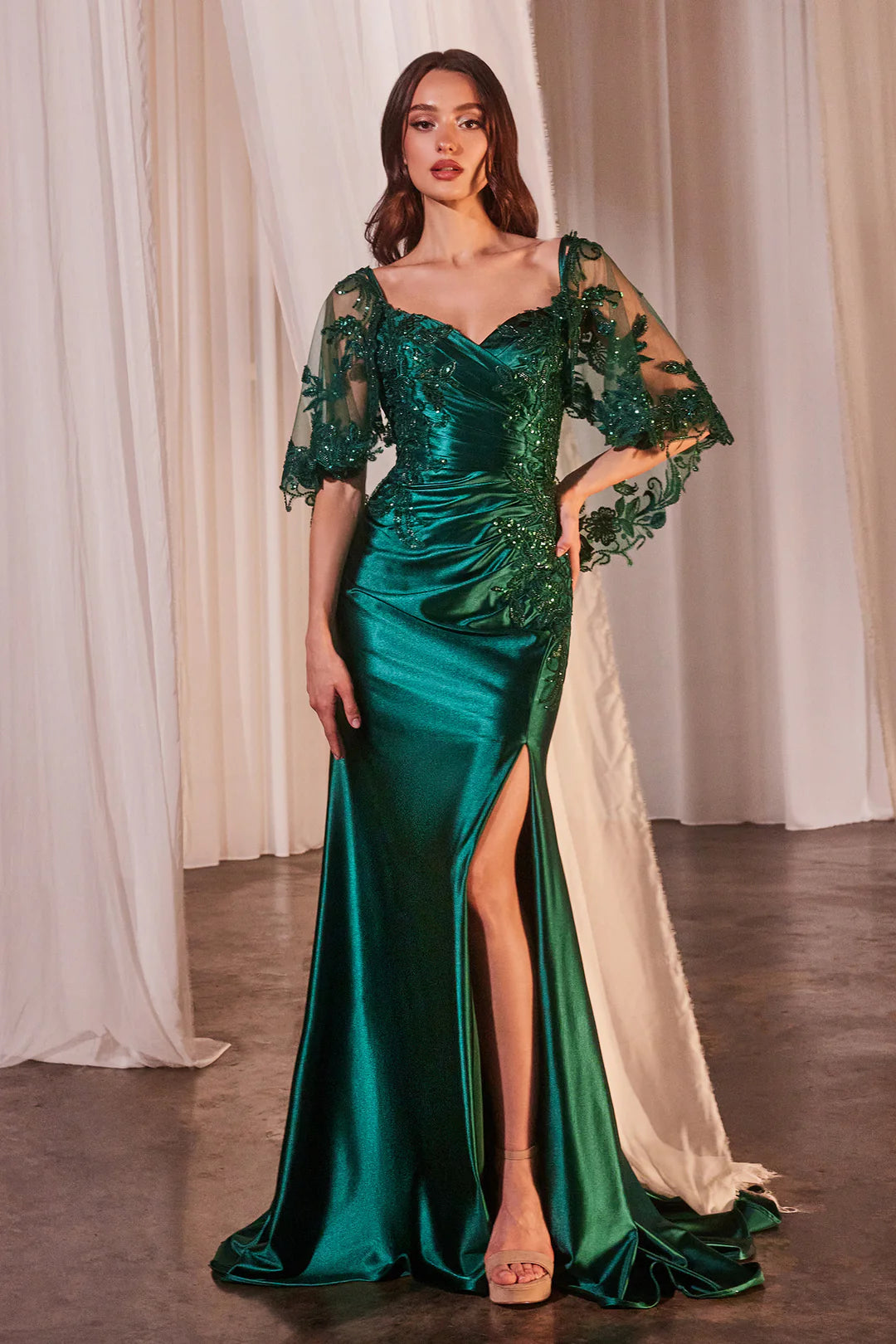V-neck mermaid side slit dress with shawl