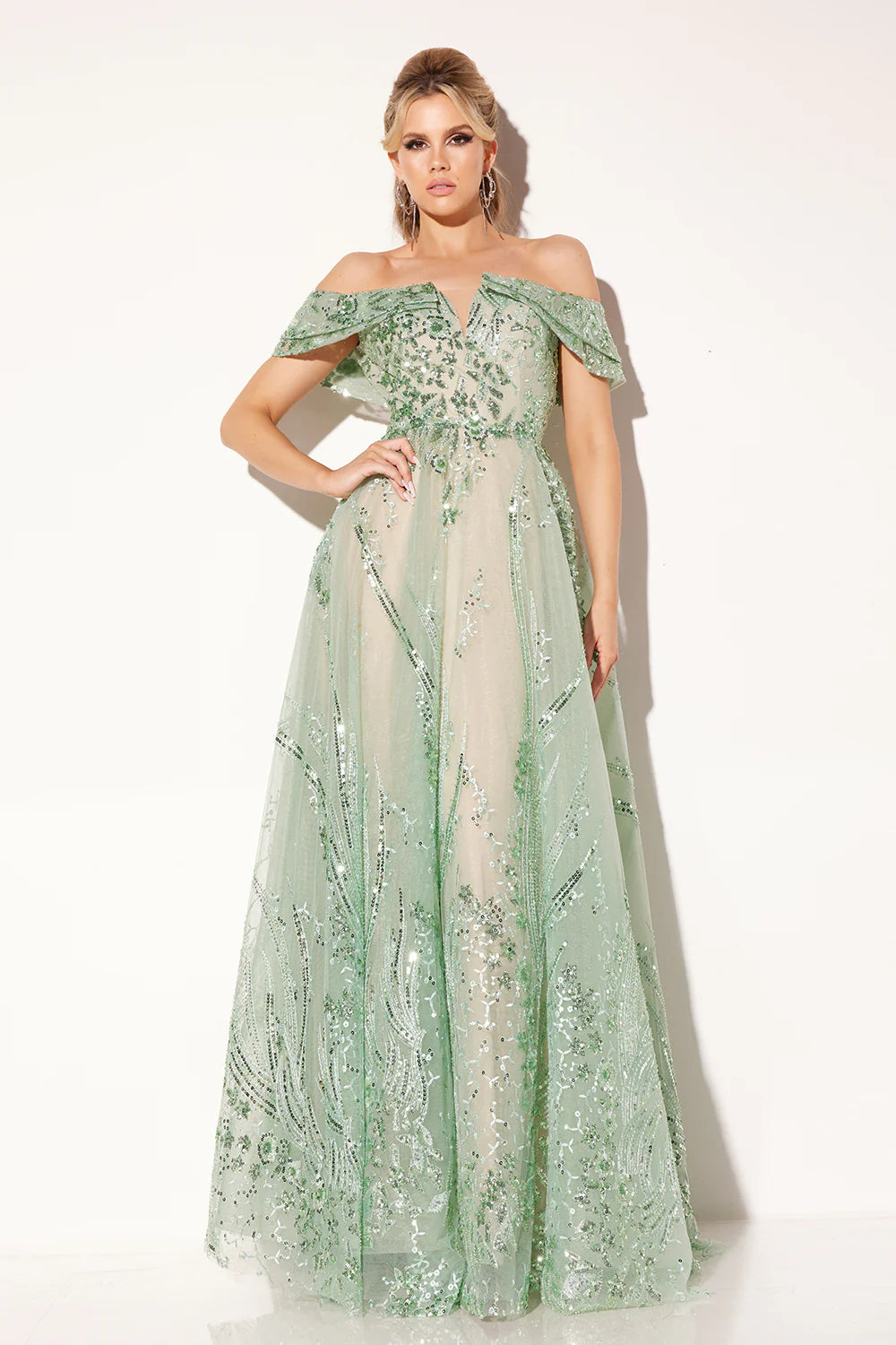 V-neck one shoulder A-line dress with sequins