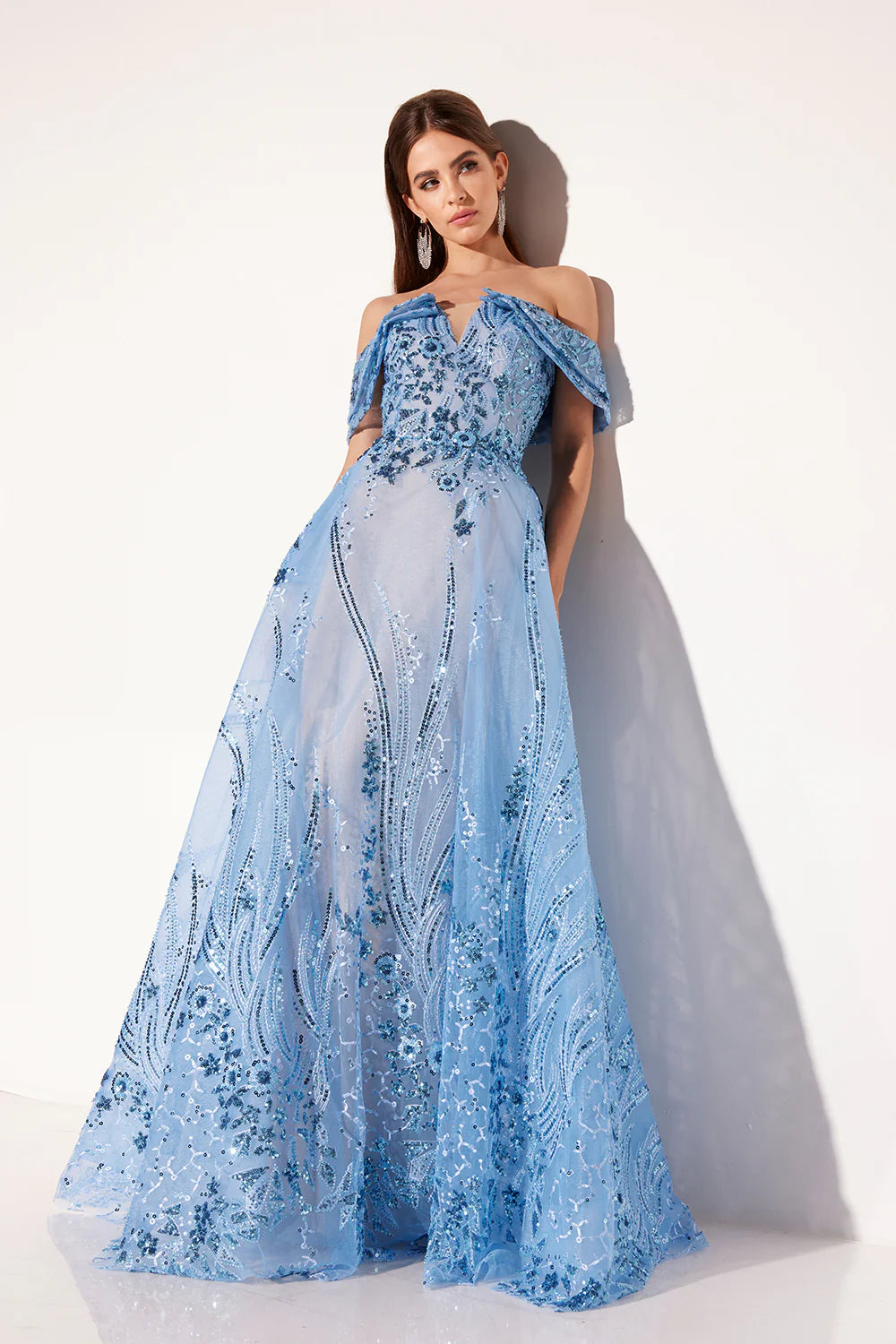 V-neck one shoulder A-line dress with sequins