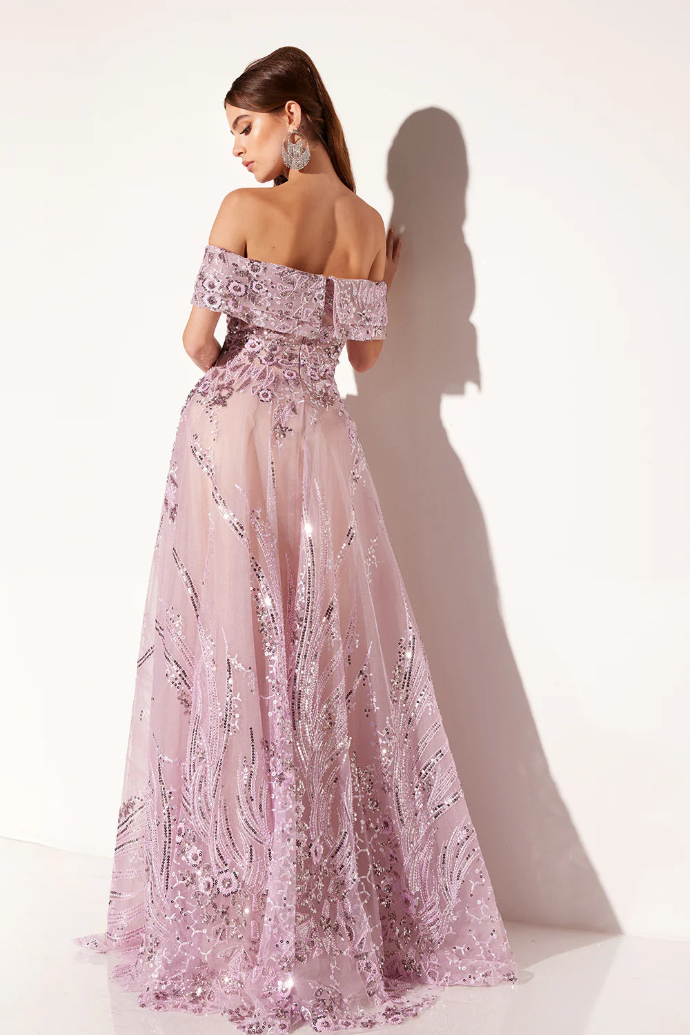 V-neck one shoulder A-line dress with sequins