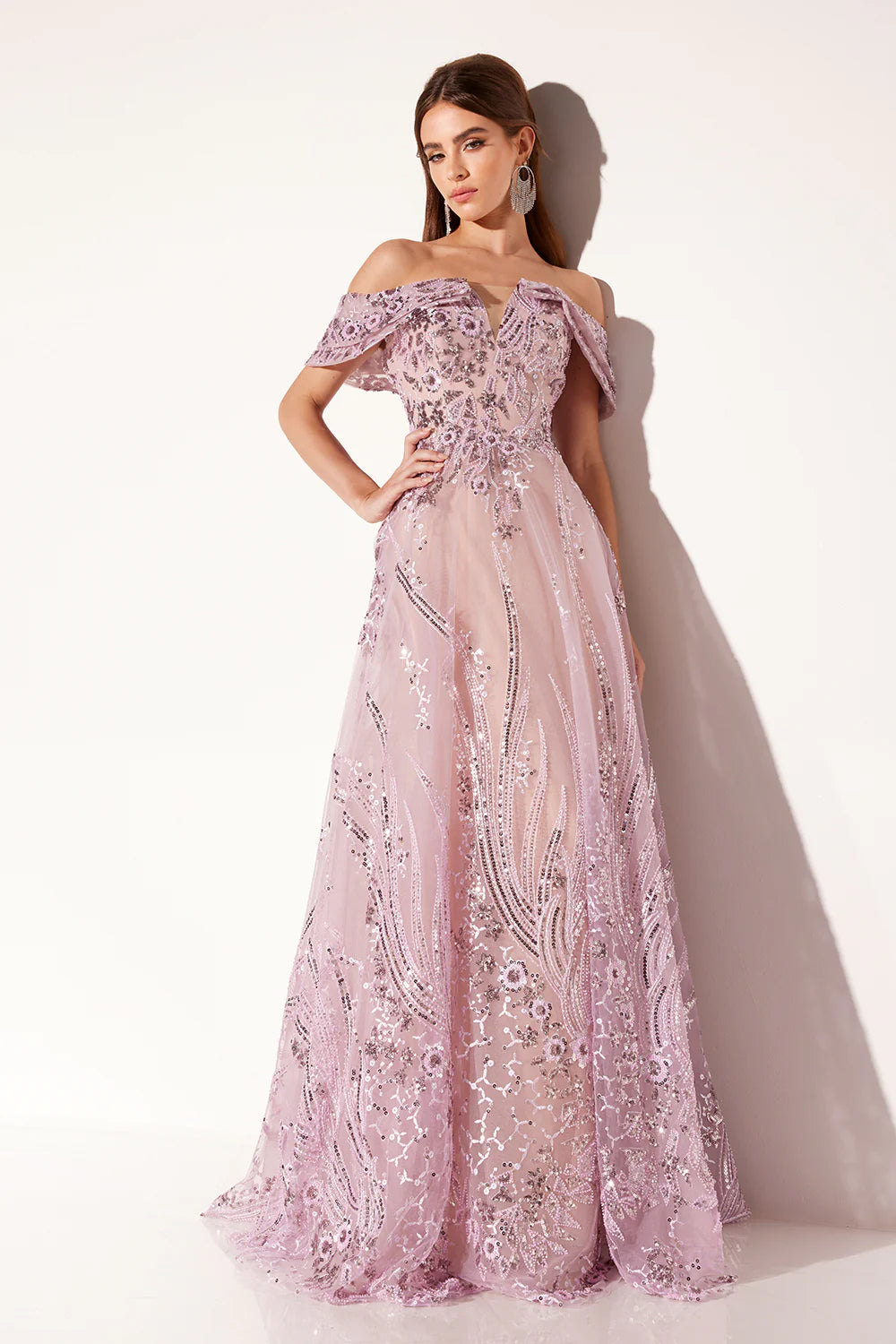 V-neck one shoulder A-line dress with sequins