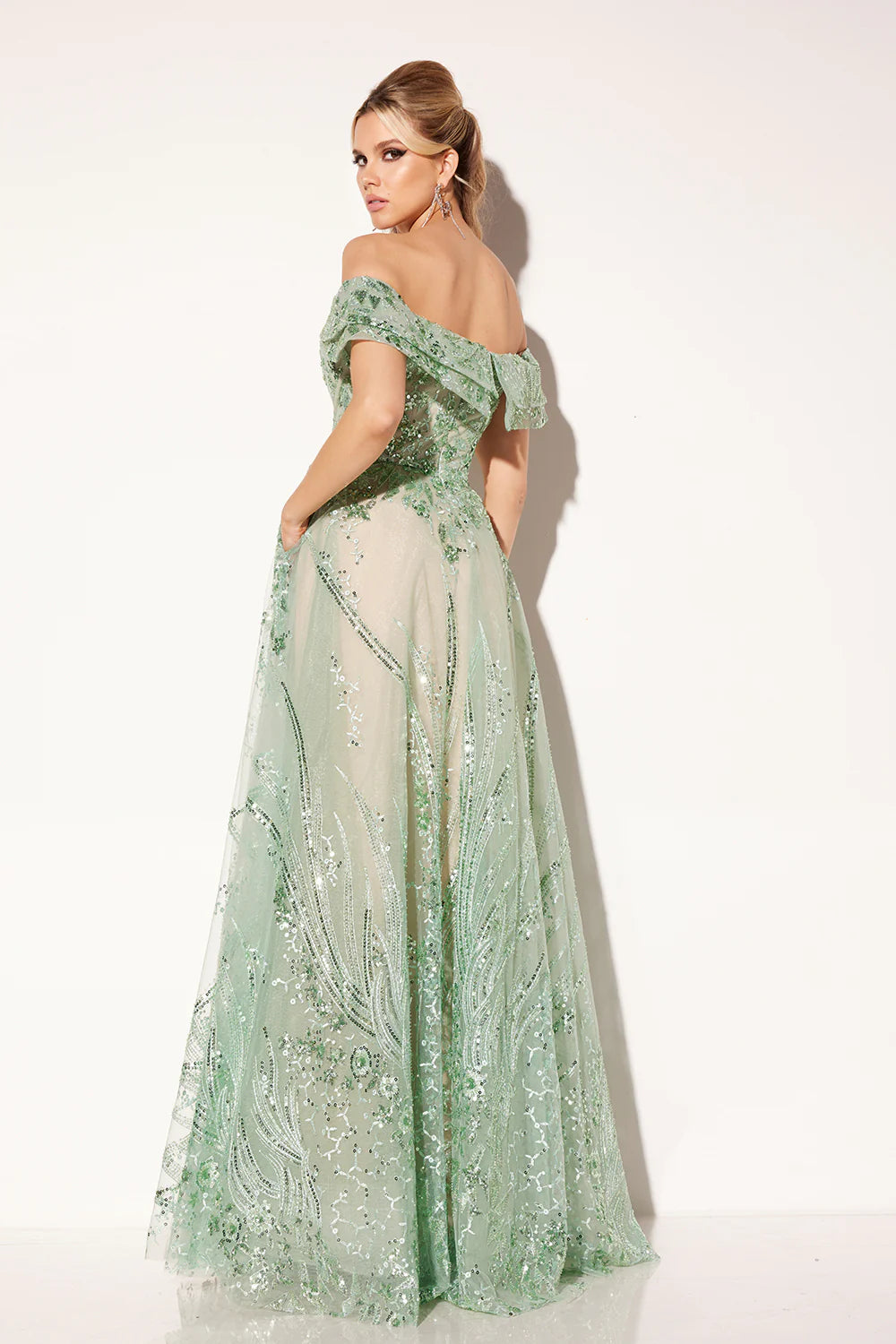 V-neck one shoulder A-line dress with sequins