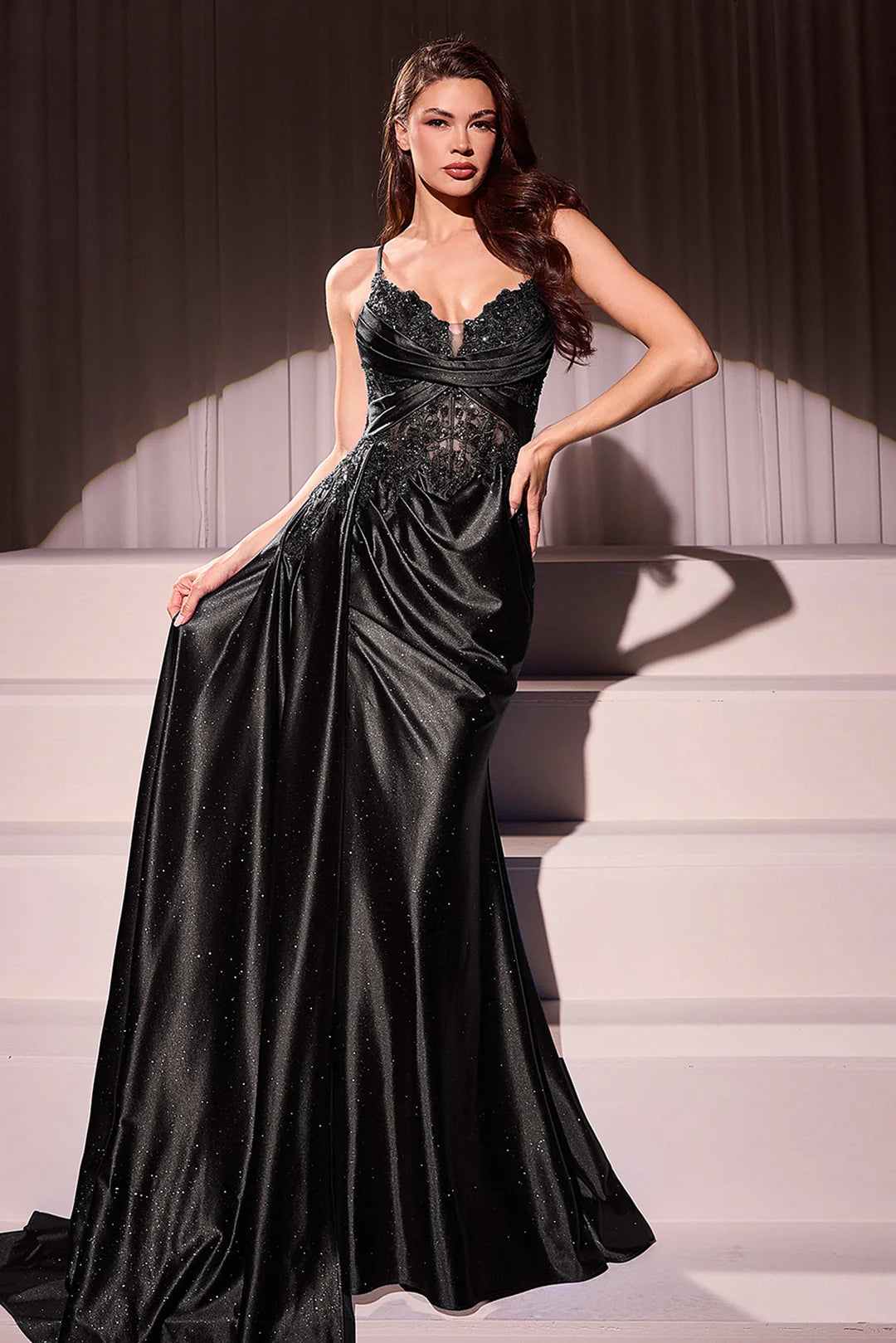 V-neck slim suspender tight corset side slit dress