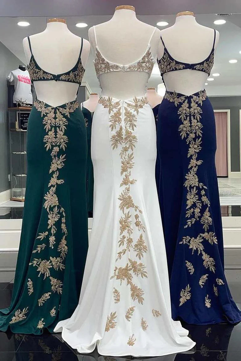 V-neck sticker flower dew backed mermaid long formal dress