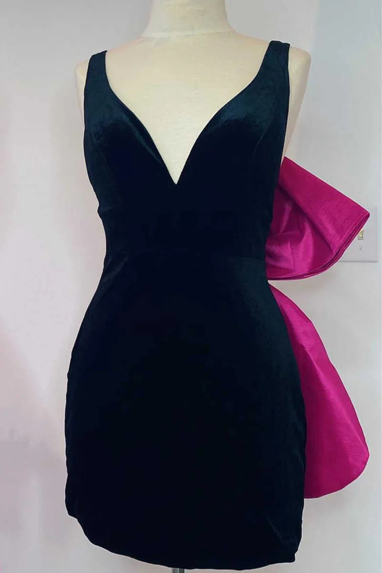 V-shaped butterfly condensation back tight mini party dress