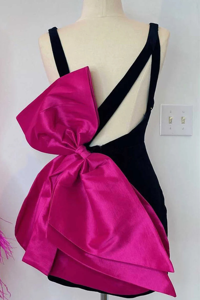 V-shaped butterfly condensation back tight mini party dress