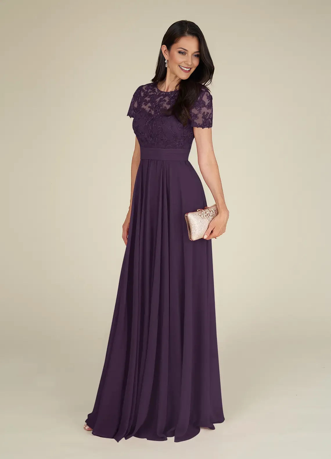 Vintage A-Line Lace Scoop Neck Cap Sleeve Back Zip Floor-Length Mother of the Bride Dress for ladies hot sale