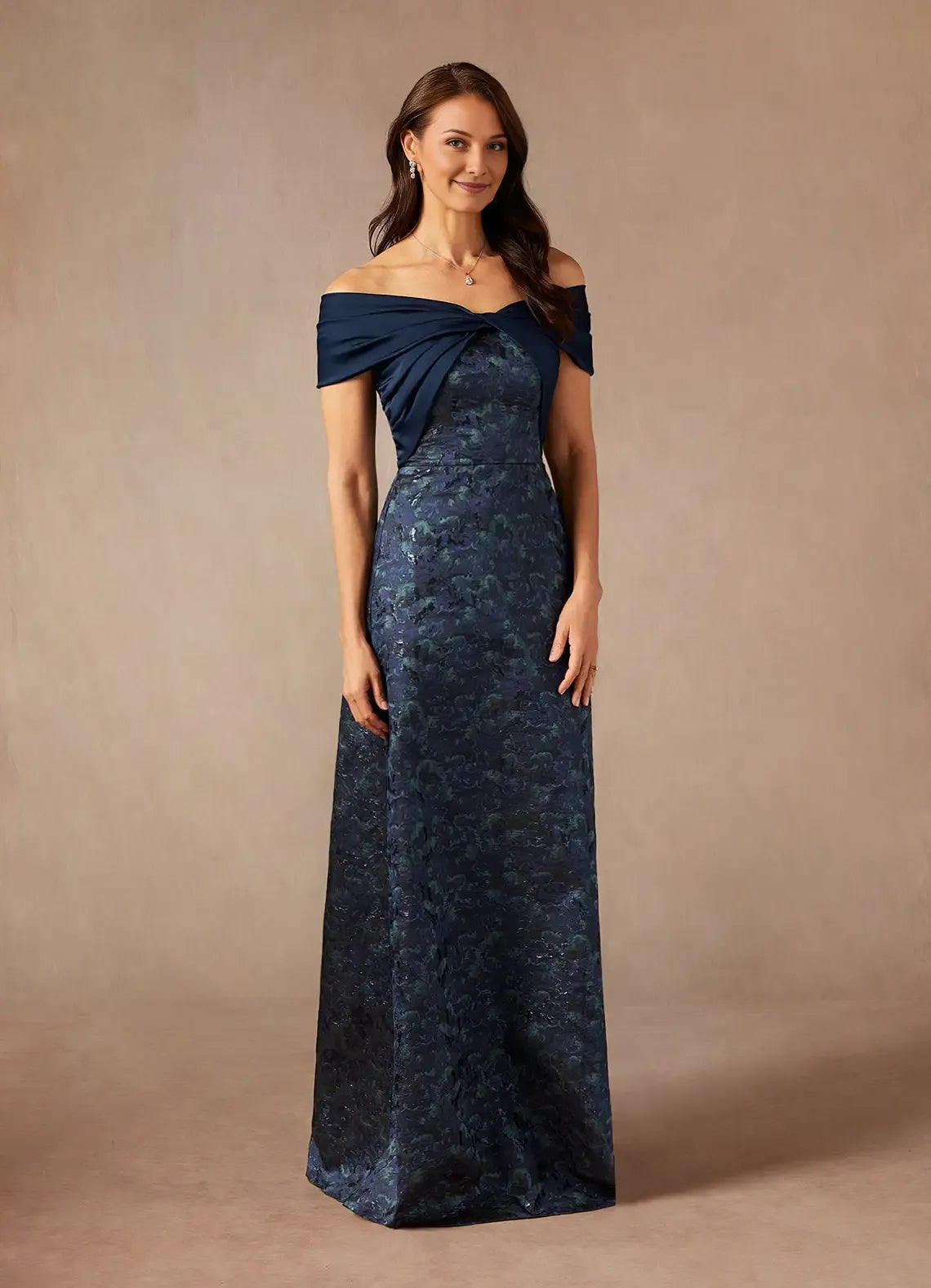 Vintage Dark Navy A-Line Off-The-Shoulder Sleeveless Back Zip Floor-Length Mother of the Bride Dress for female guests hot sale