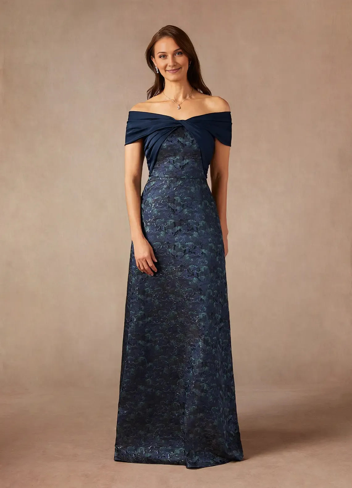 Vintage Dark Navy A-Line Off-The-Shoulder Sleeveless Back Zip Floor-Length Mother of the Bride Dress for female guests hot sale