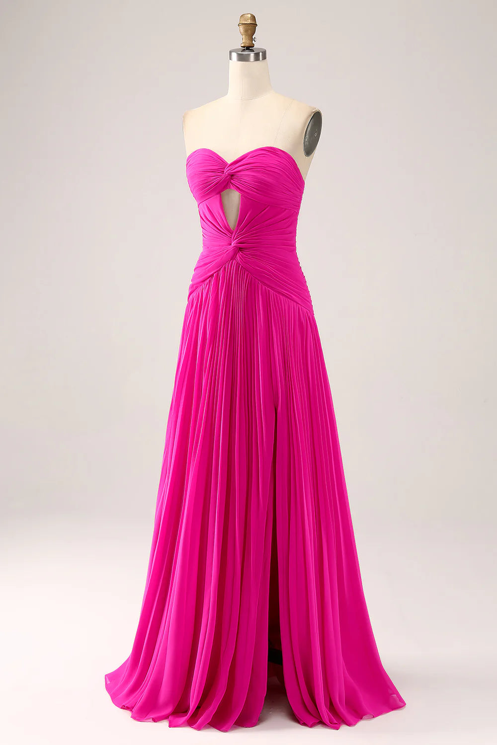 A-line pleated hollow out long slit dress