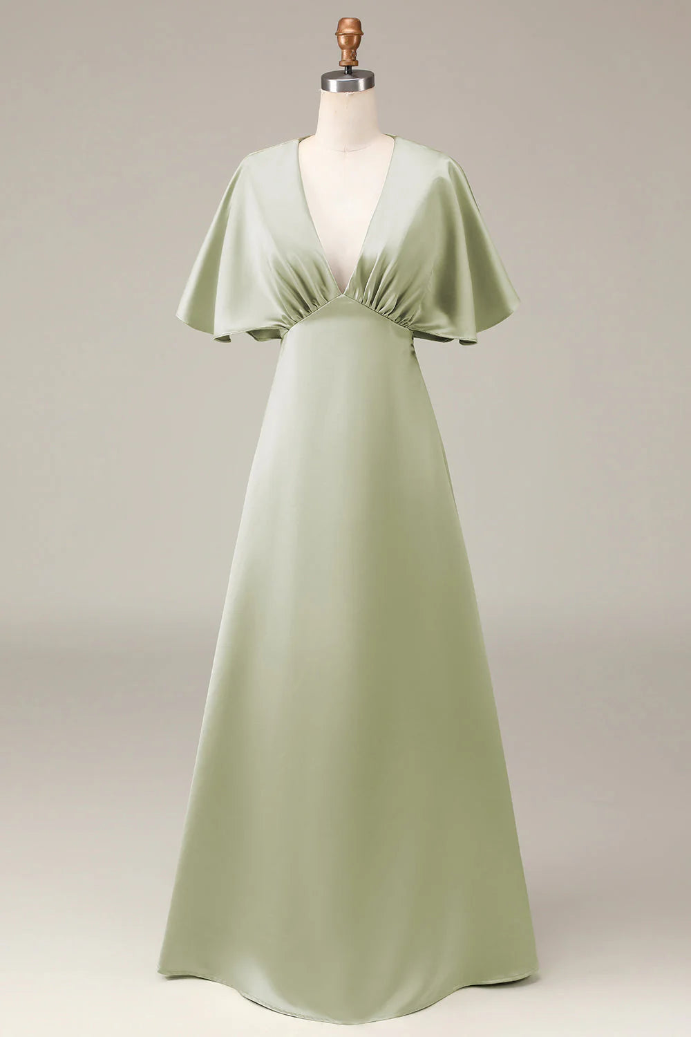 A-line V-neck satin bridesmaid skirt