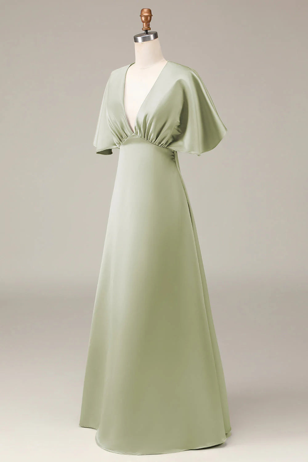 A-line V-neck satin bridesmaid skirt