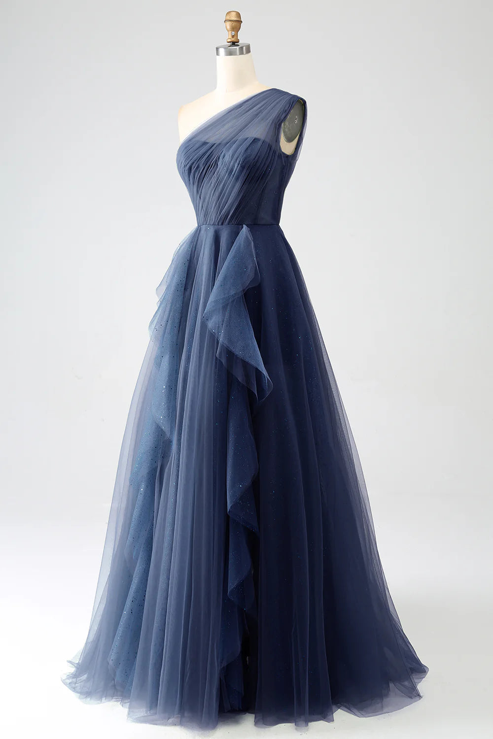 A-line single shoulder chiffon long slit ball dress