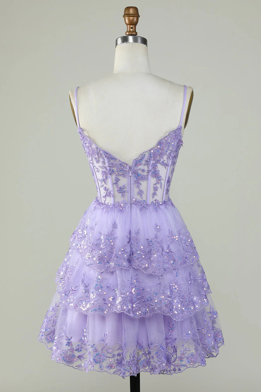 Thin suspender A-line sequined layered tight corset short skirt