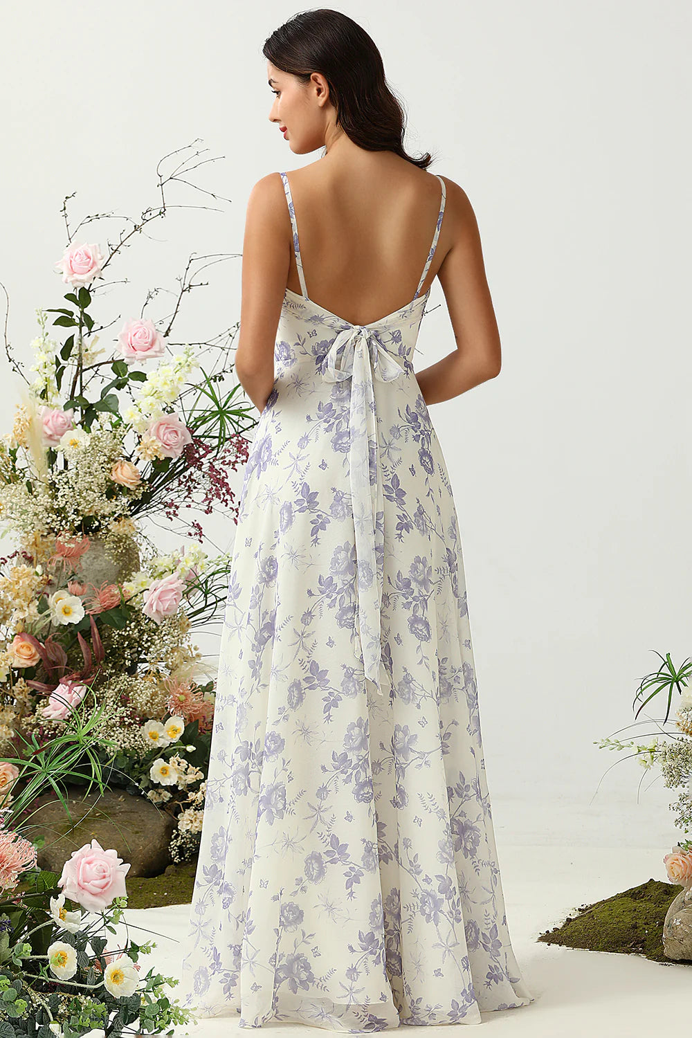 A-line slim shoulder chiffon floor mopping bridesmaid dress