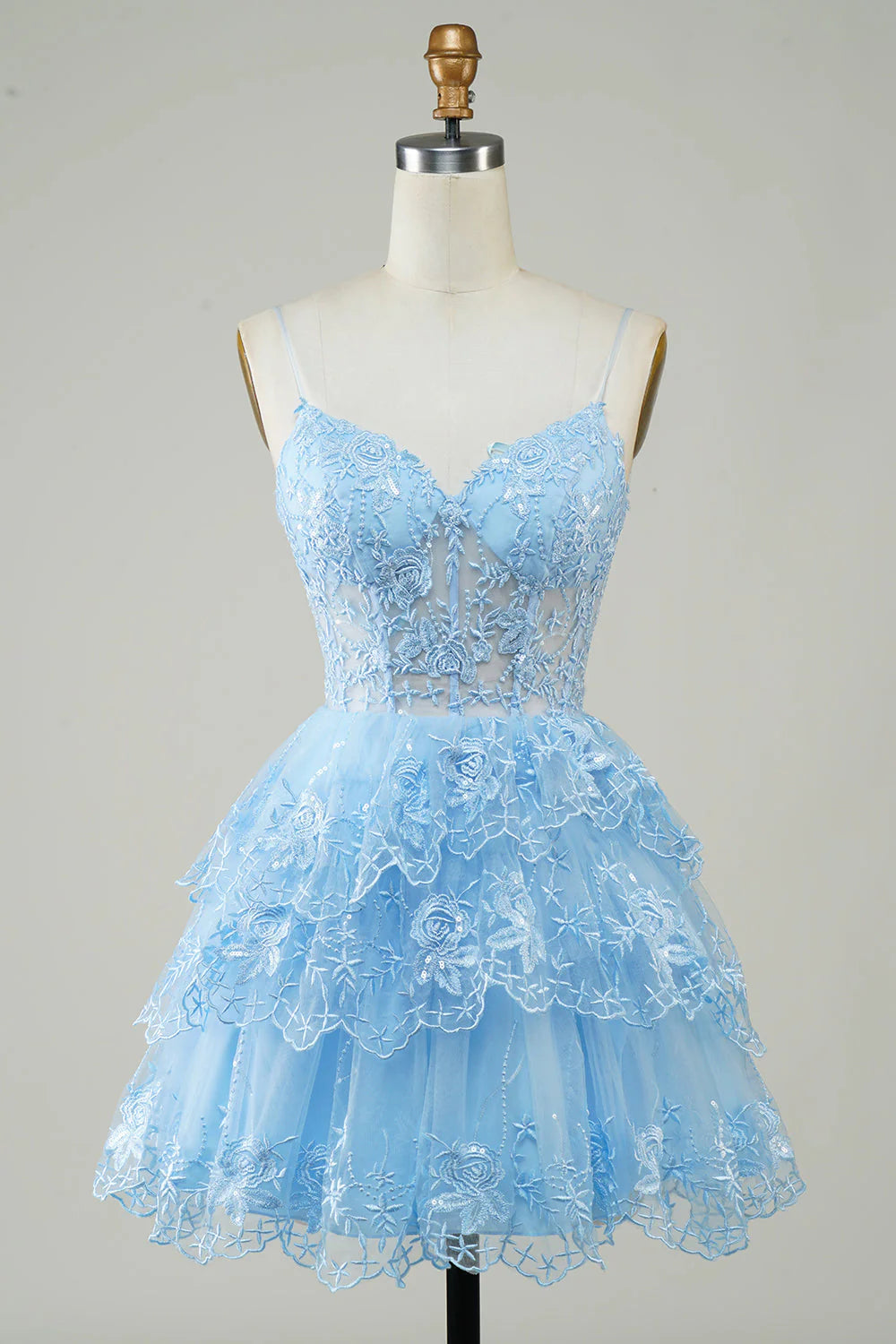 Thin suspender A-line sequined layered tight corset short skirt