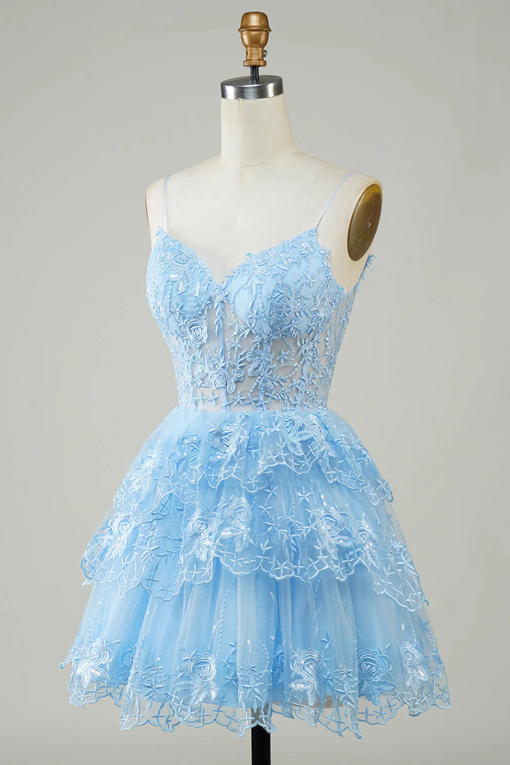 Thin suspender A-line sequined layered tight corset short skirt