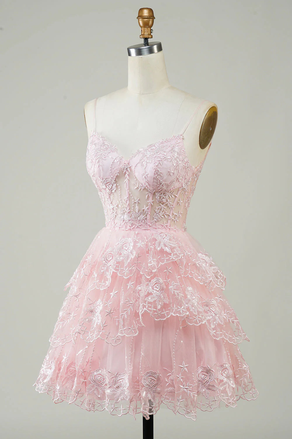 Thin suspender A-line sequined layered tight corset short skirt