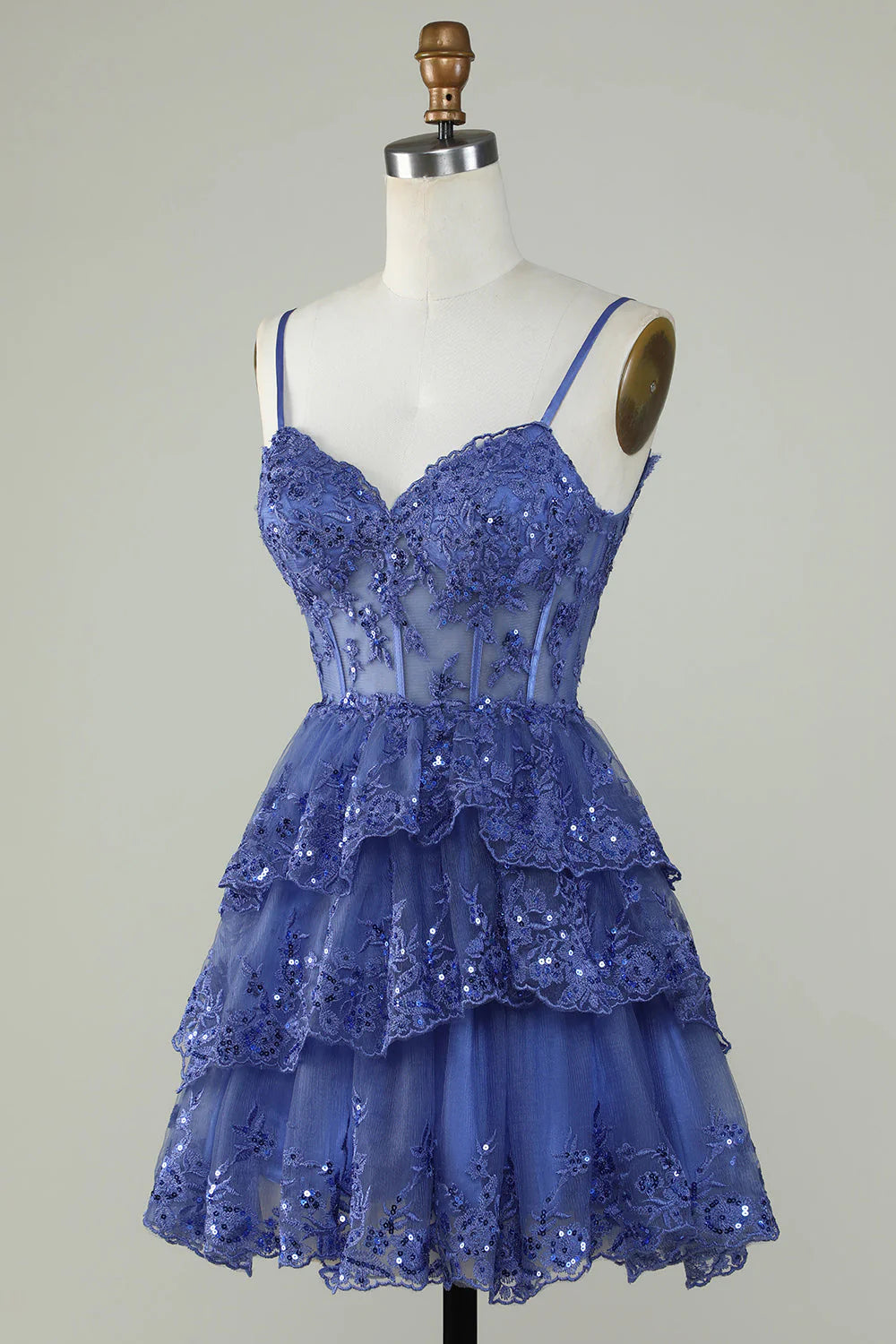 Thin suspender A-line sequined layered tight corset short skirt