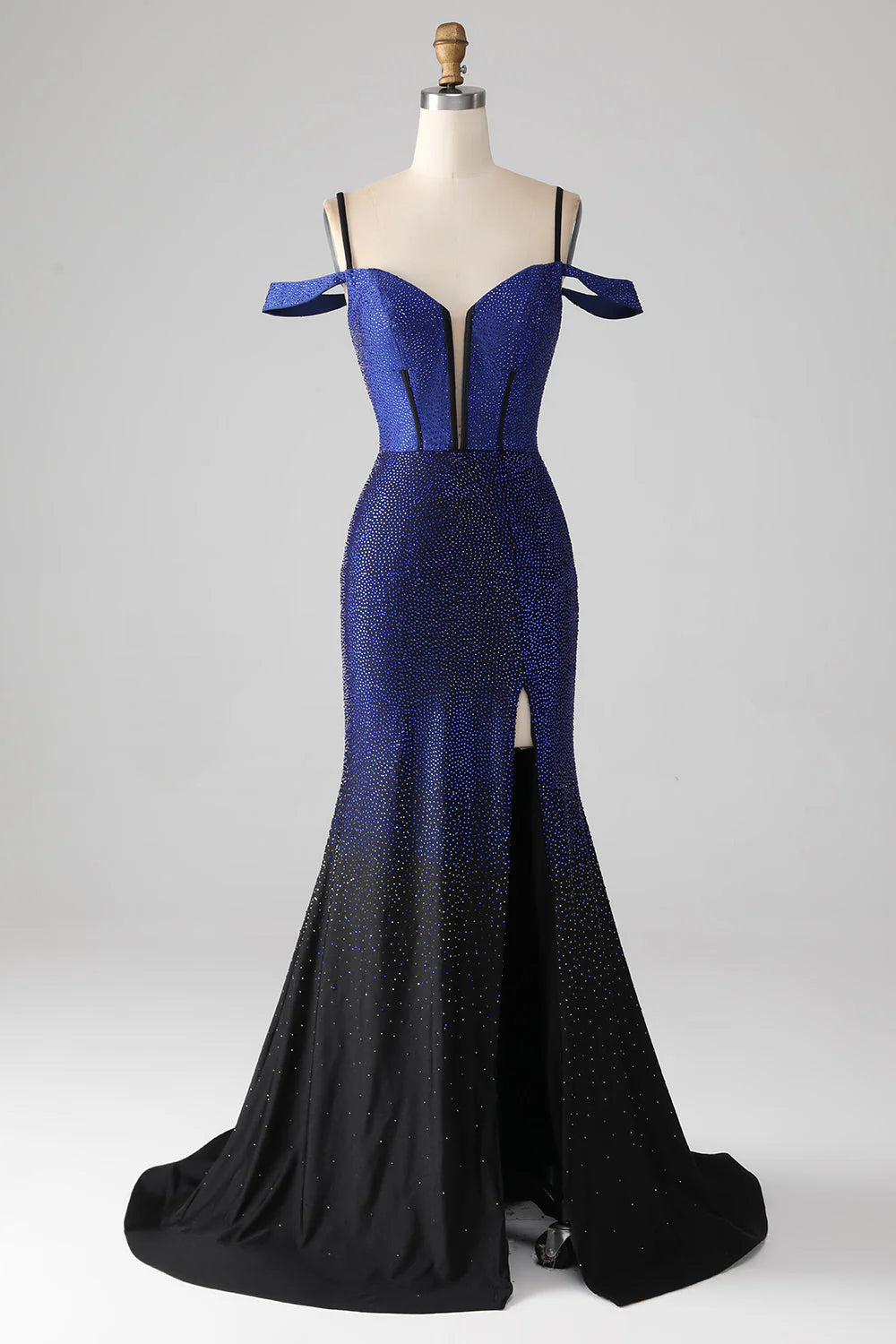 Navy mermaid slim suspender long tight corset sparkling ball dress with side slit
