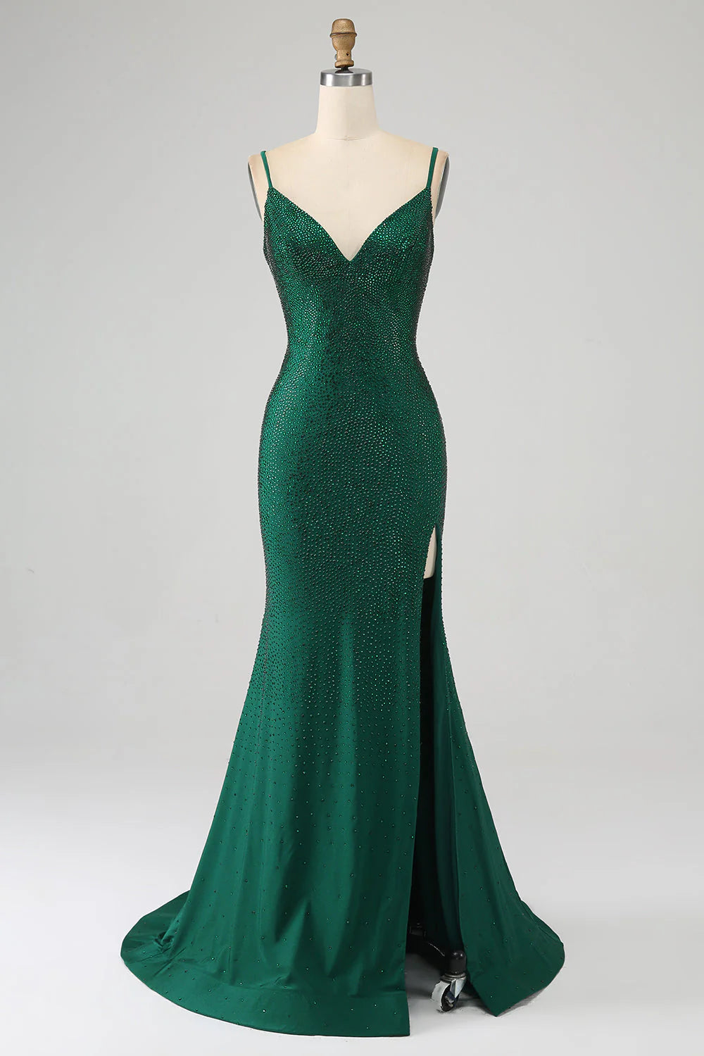 Sparkling mermaid spaghetti strap beaded long dress with slit for dance