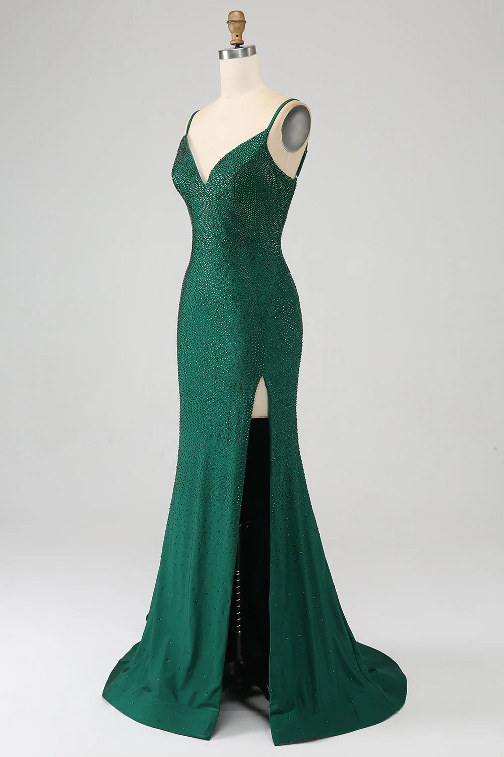 Sparkling mermaid spaghetti strap beaded long dress with slit for dance