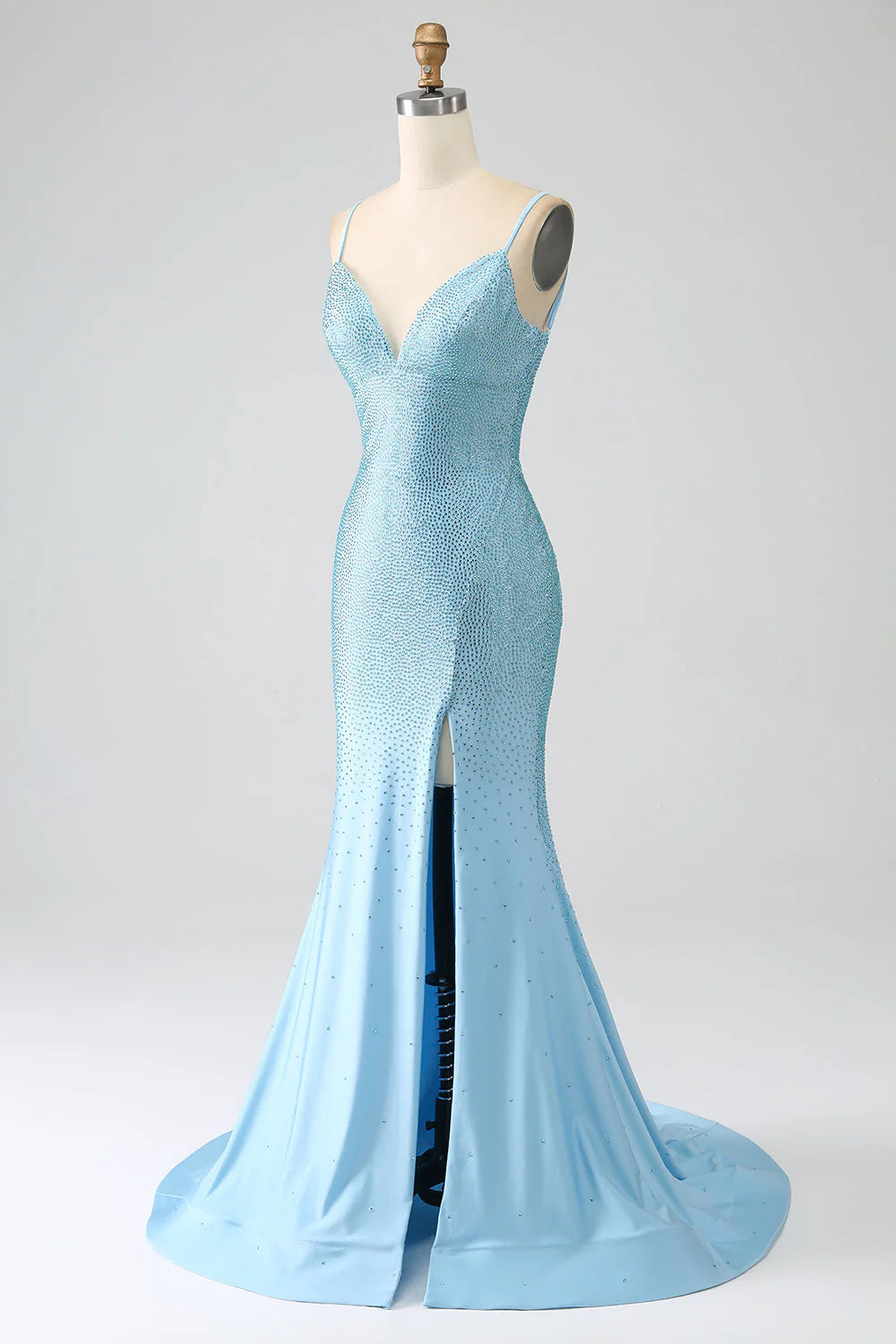 Sparkling mermaid spaghetti strap beaded long dress with slit for dance