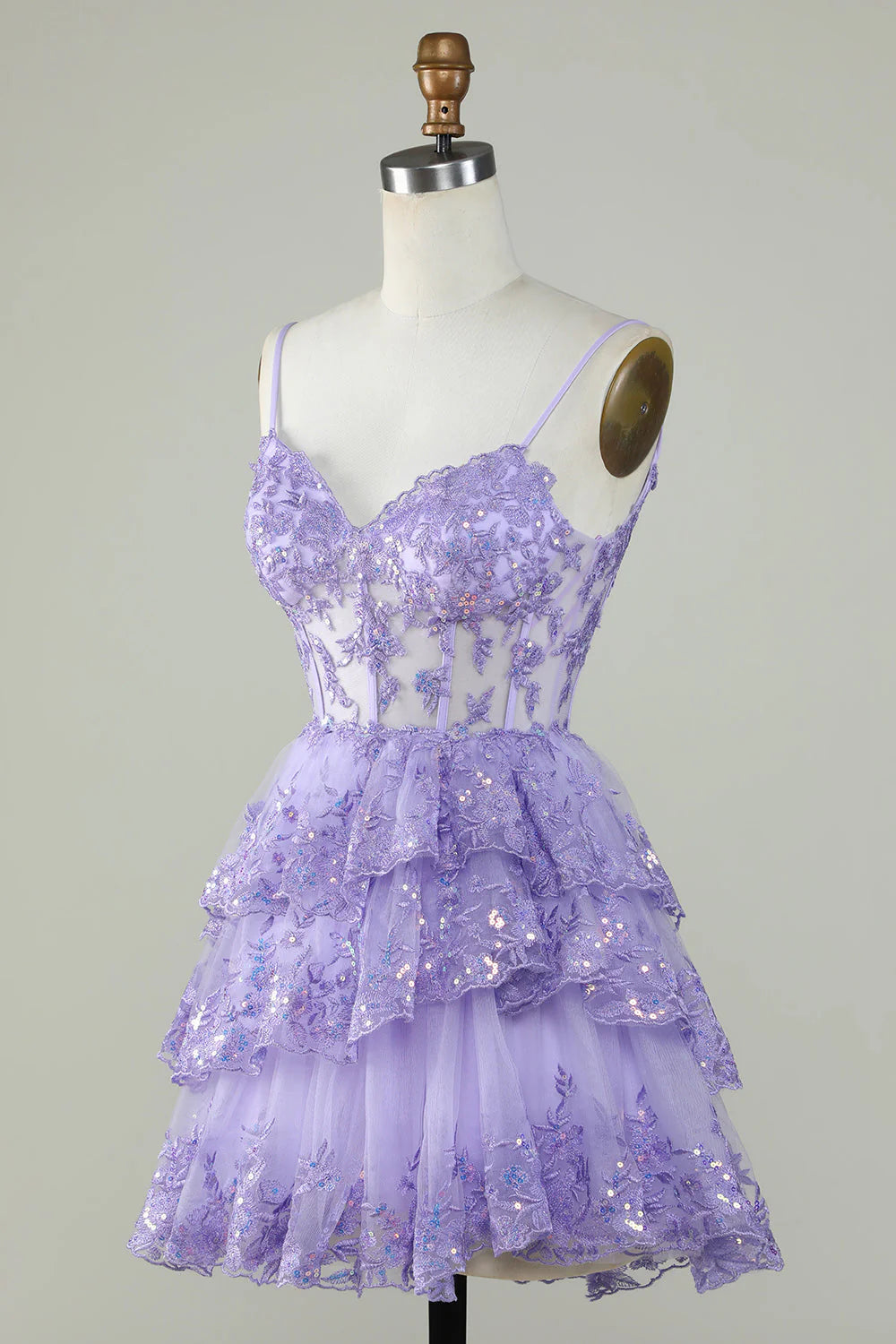 Thin suspender A-line sequined layered tight corset short skirt