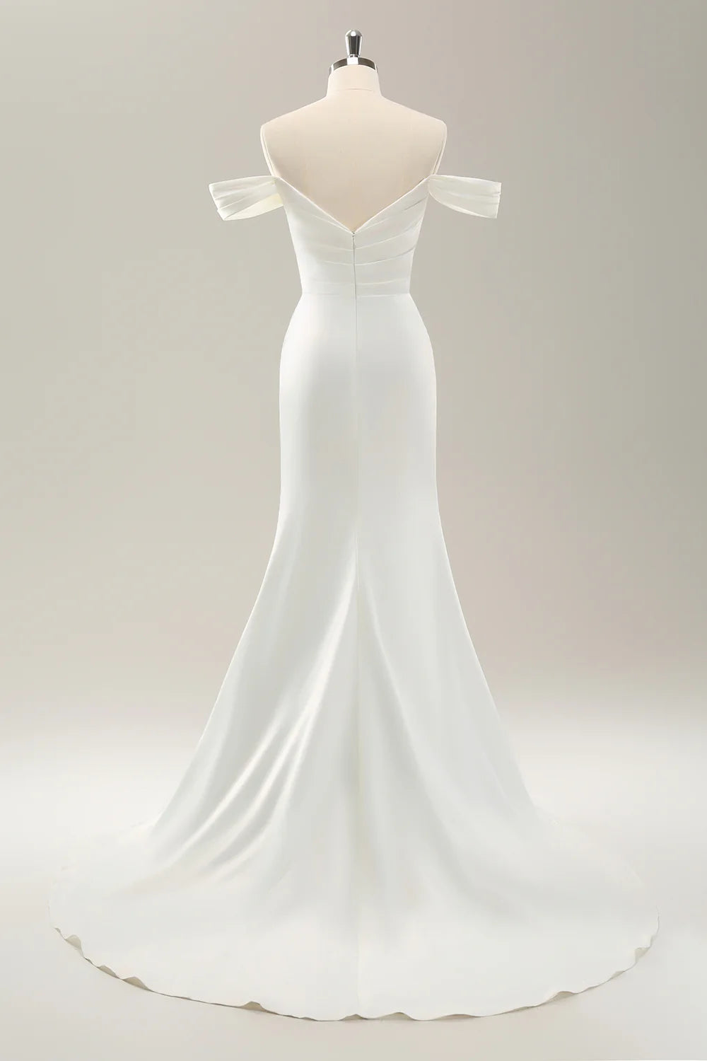 Mermaid Off The Shoulder Pleated Sweep Train Wedding Dress with Slit