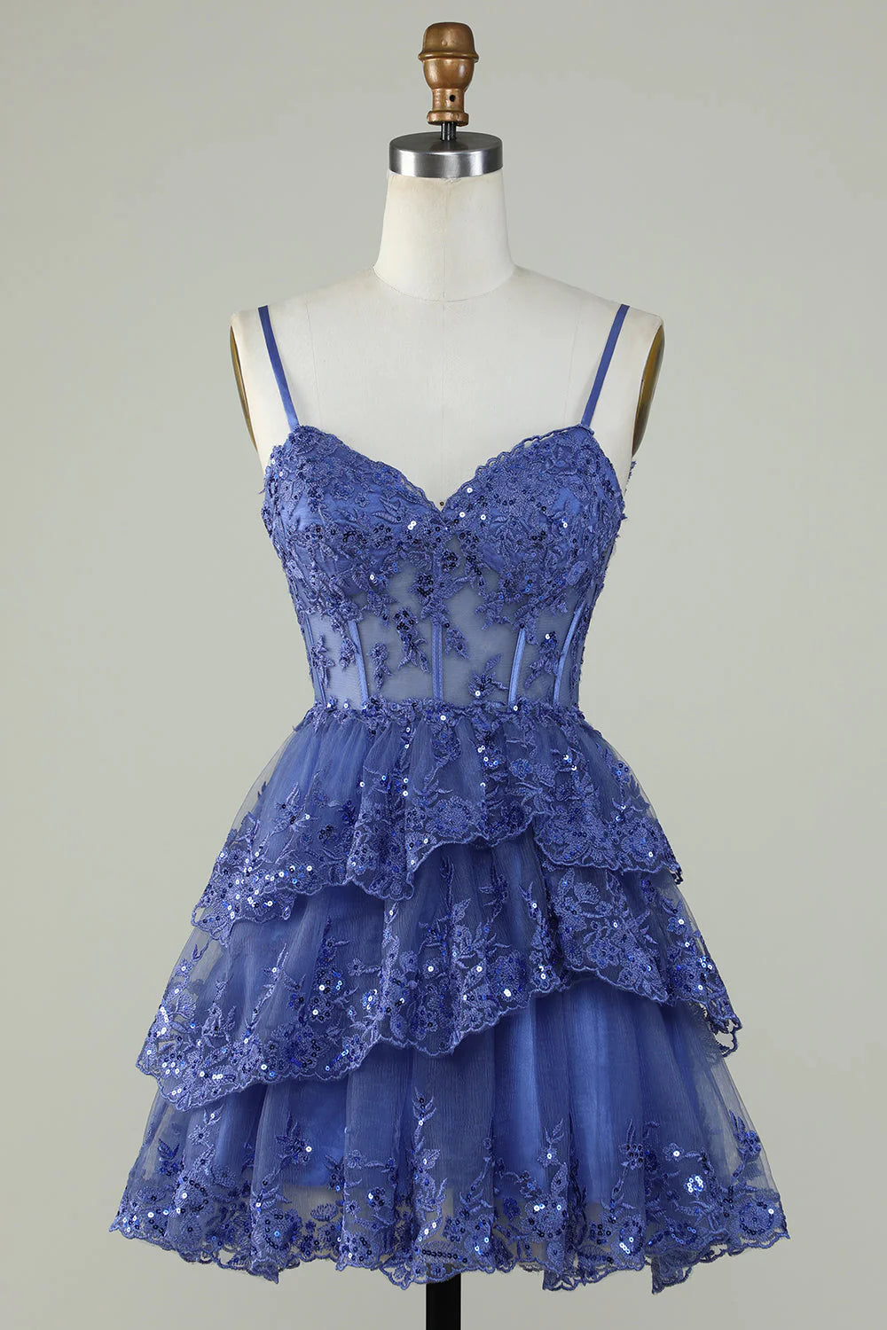 Thin suspender A-line sequined layered tight corset short skirt
