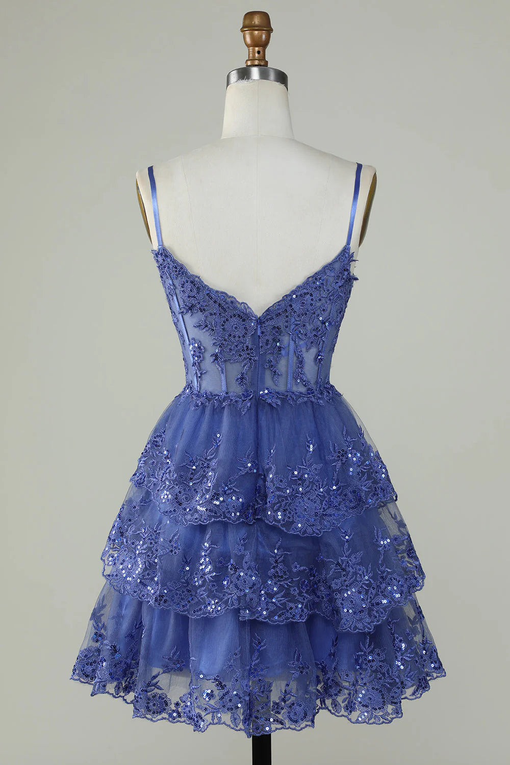 Thin suspender A-line sequined layered tight corset short skirt