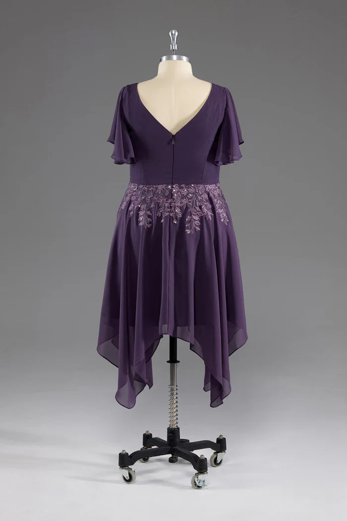 A-line Asymmetrical V -Neck Chiffon Mother of The Bride Dress