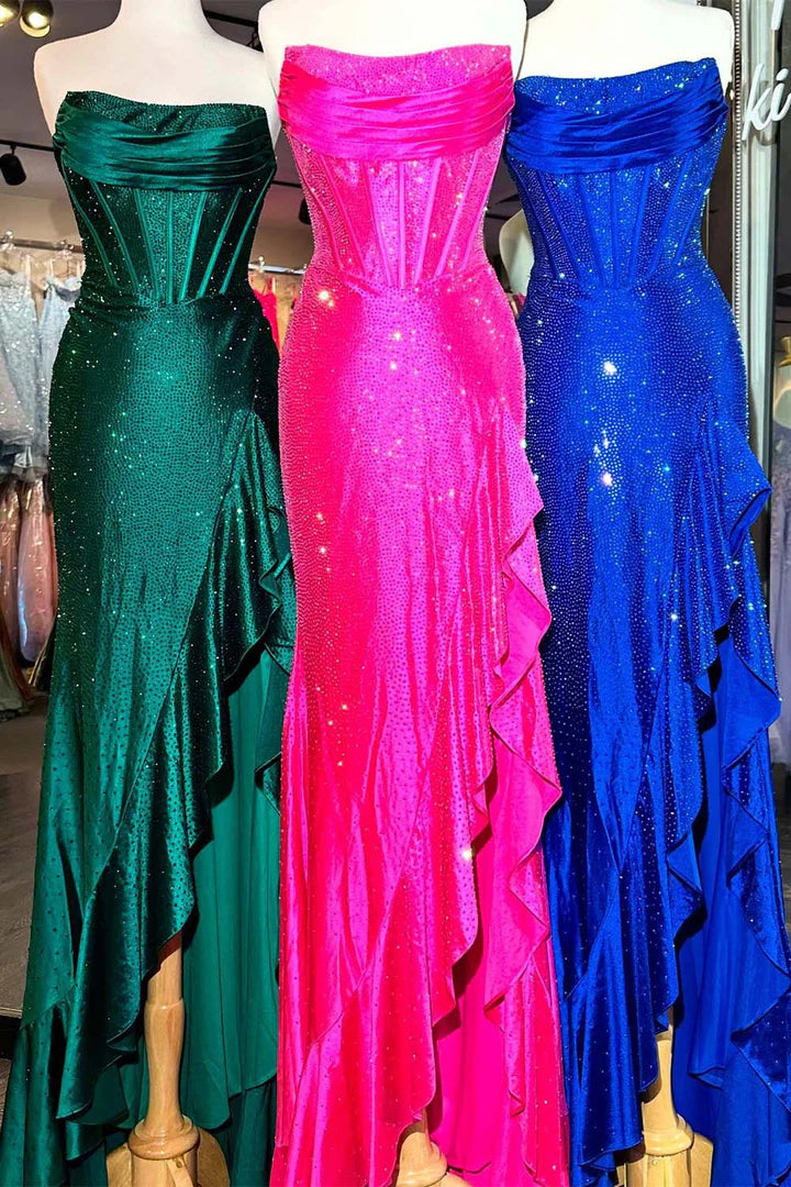 Strapless tight corset slim ball skirt with ruffled edges