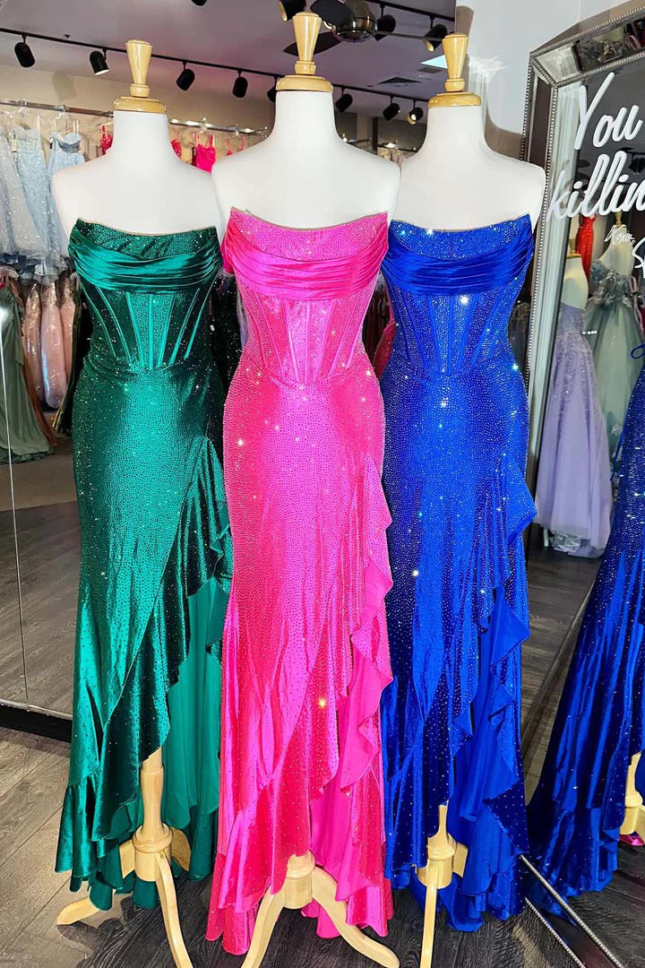 Strapless tight corset slim ball skirt with ruffled edges
