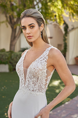 Deep V lace back transparent mermaid and floor length skirt
