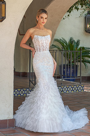 One shoulder mermaid and floor length skirt with multiple layers