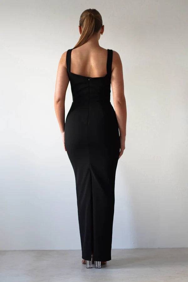 Simple square neck tight mermaid dress with slit