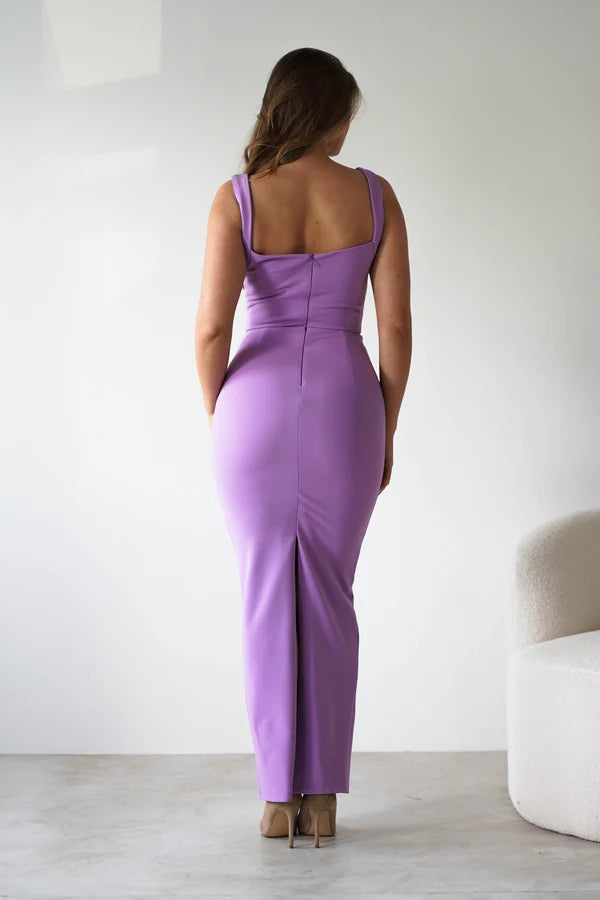 Simple square neck tight mermaid dress with slit