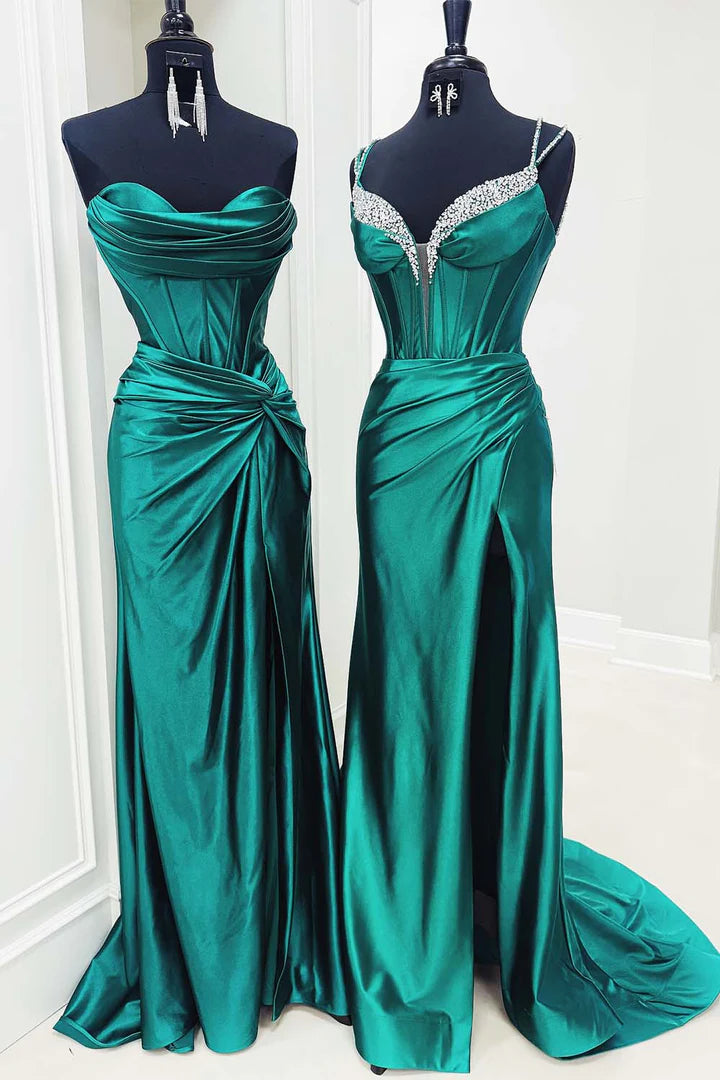 Strapless fishbone strapless slim fit side slit ball skirt with tight corset embellishment beads
