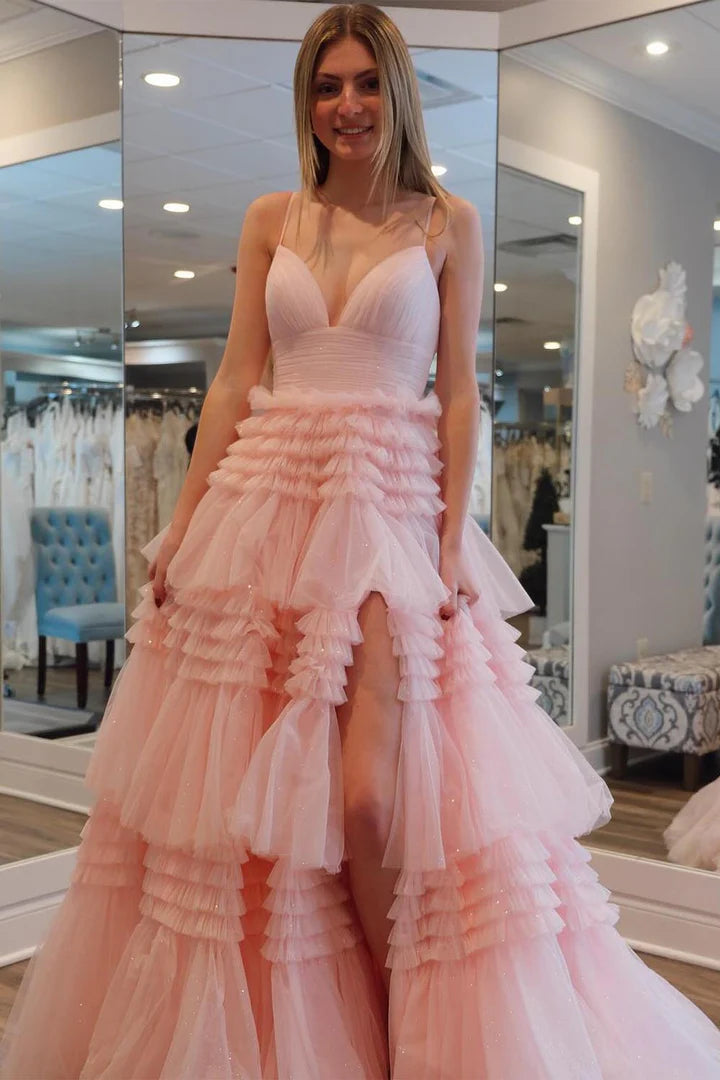 Deep V-slim camisole waist cinching cake skirt long skirt with side slit