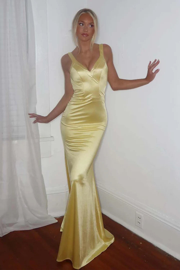 Fitted Open Back Satin Prom Dress