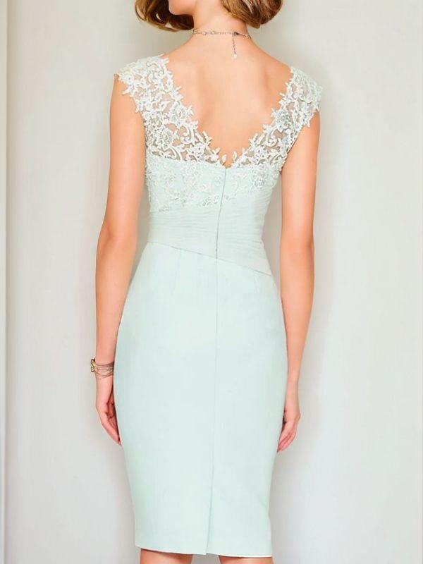 Sheath/Column Chiffon Applique V-neck Sleeveless Knee-Length Mother of the Bride Dresses