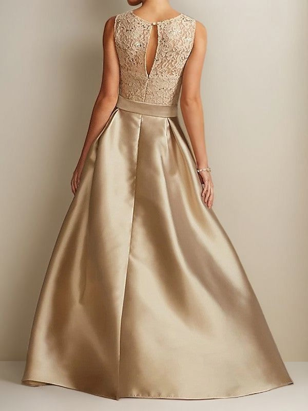 A-Line/Princess Satin Sash/Ribbon/Belt Applique Scoop Sleeveless Asymmetrical Mother of the Bride Dresses