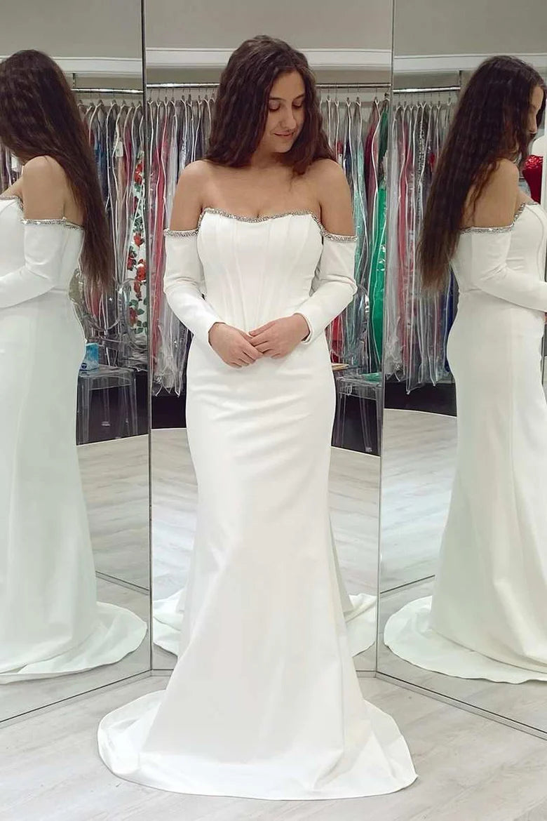 One shoulder long sleeved mermaid formal attire